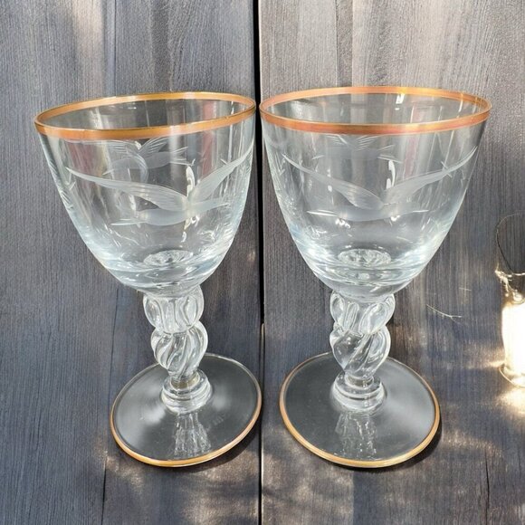 Lyngby Glassworks Lyngby Seagull Porter Glass Etched Birds Cups Set 2 Glasses - Picture 4 of 16